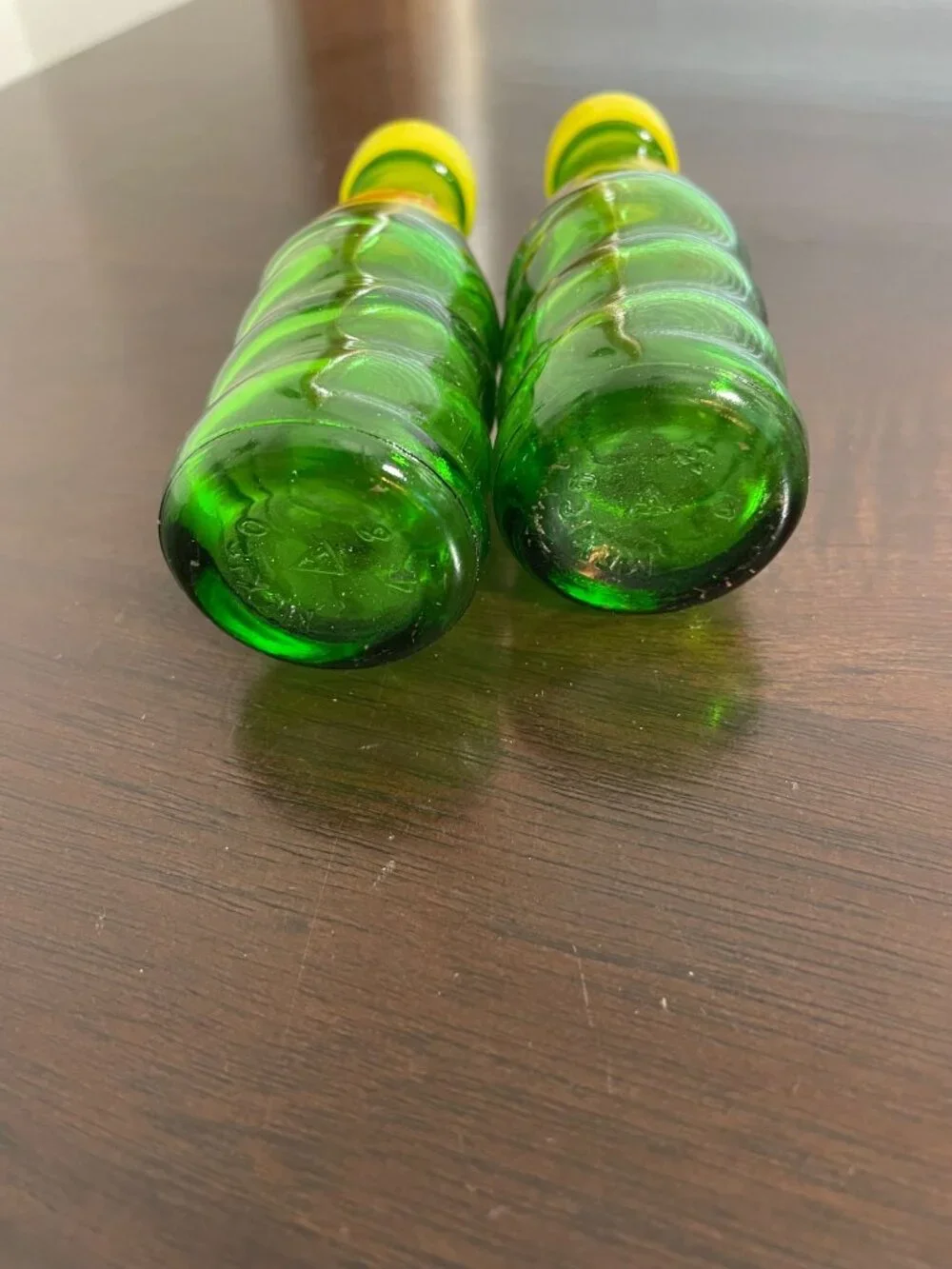 Vintage 1974 Squirt Soda Bottle Glass Salt and Pepper Shaker Set